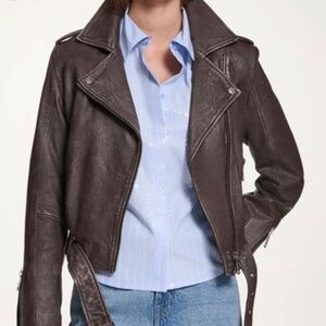 DKNY DISTRESSED LEATHER MOTO JACKET